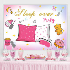 Lofaris Pink White Glitter Sleep Over Party Birthday Backdrop