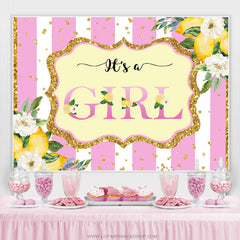 Lofaris Pink White Stripes Glitter Its A Girl Baby Shower Backdrop