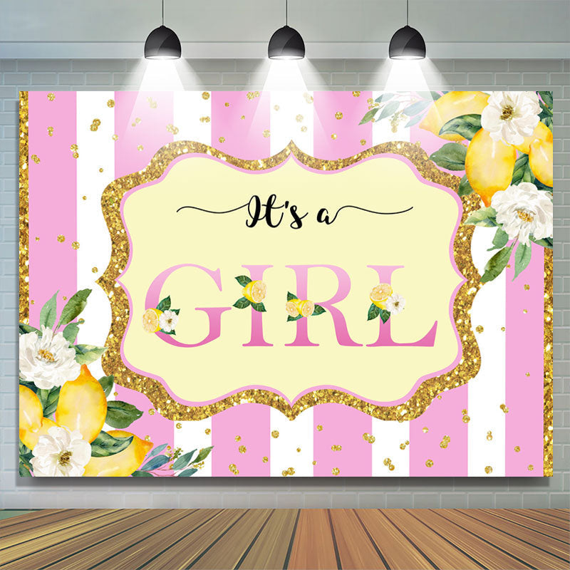 Lofaris Its A Girl Pink Glitter Flowers Baby Shower Backdrop