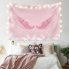 Lofaris Pink Wing White Feather Bohemian Family Wall Tapestry