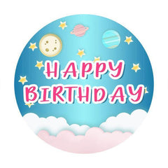 Lofaris Planet Blue Sky Round Happy Birthday Backdrop For Boy