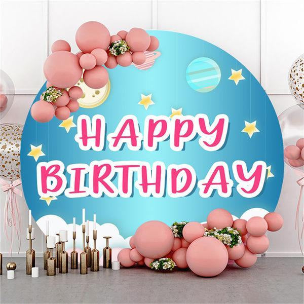 Lofaris Planet Blue Sky Round Happy Birthday Backdrop For Boy