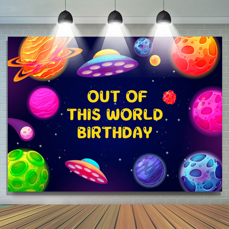 Lofaris Planets Spacecraft Blue Birthday Party Backdrop