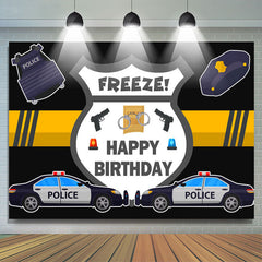 Lofaris Police Car And Pistol Happy Birthday Backdrop For Boy