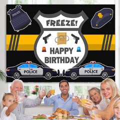 Lofaris Police Car And Pistol Happy Birthday Backdrop For Boy