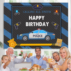 Lofaris Police Car With Blu And Black Happy Birthday Backdrop