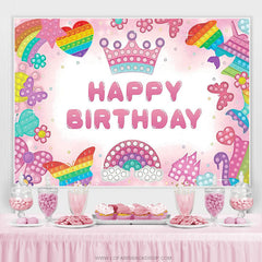 Lofaris Pop It Little Pattern Pink Happy Birthday Backdrop