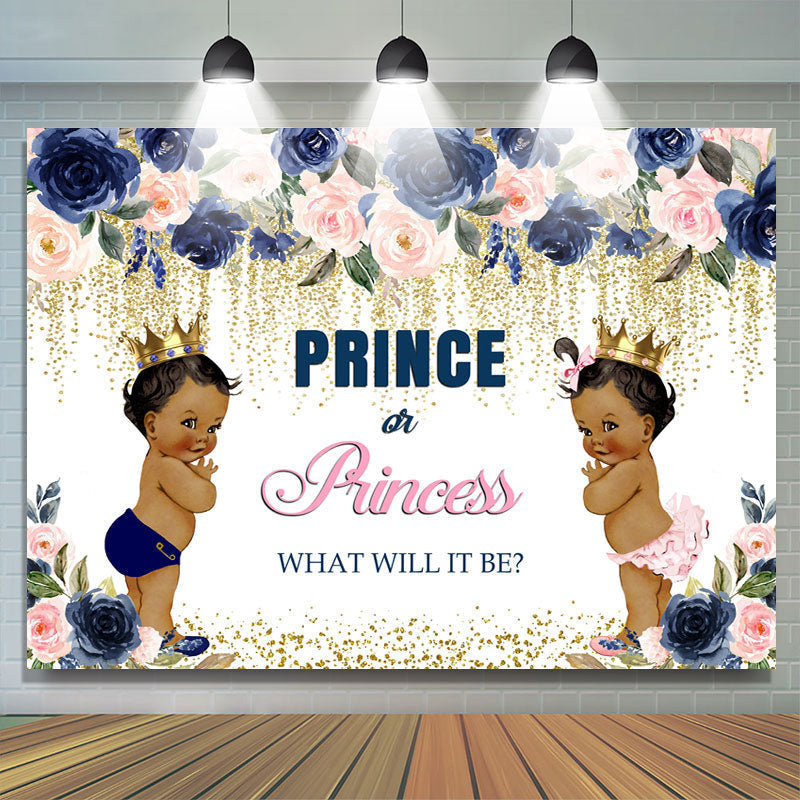 Lofaris Prince or Princess Bokeh Floral Baby Shower Backdrop