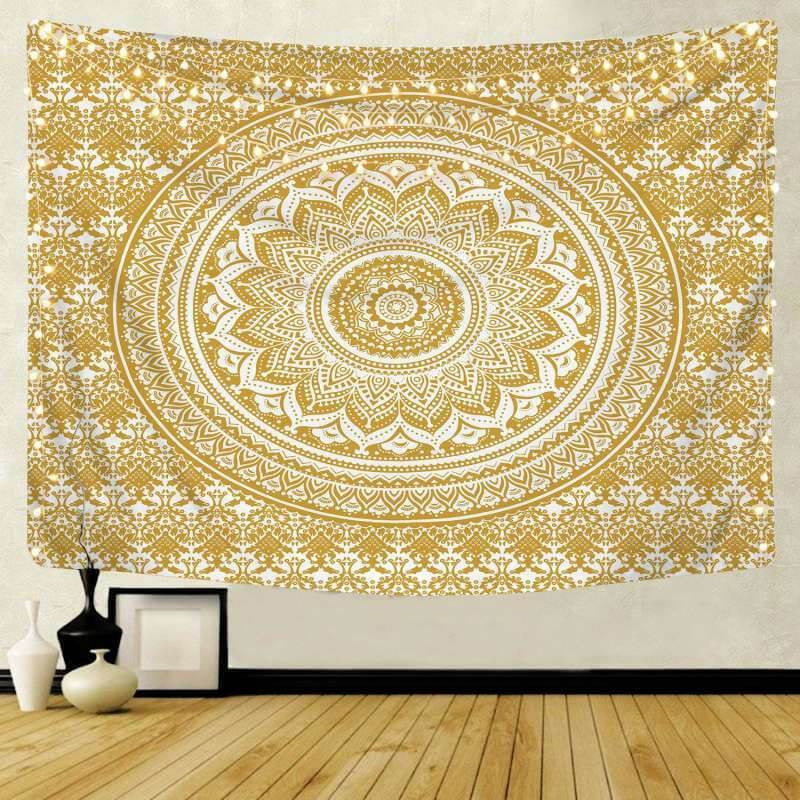 Lofaris Psychedelic Yellow Lotus Bohemian Mandala Wall Tapestry