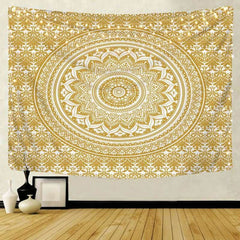 Lofaris Psychedelic Yellow Lotus Bohemian Mandala Wall Tapestry