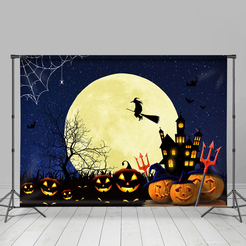 Lofaris Pumpkin Full Moon Bat Gloomy Castle Witch Halloween Backdrop
