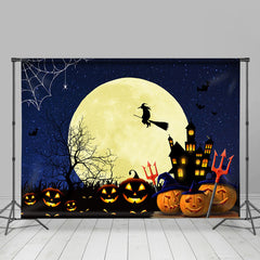 Lofaris Pumpkin Full Moon Bat Gloomy Castle Witch Halloween Backdrop