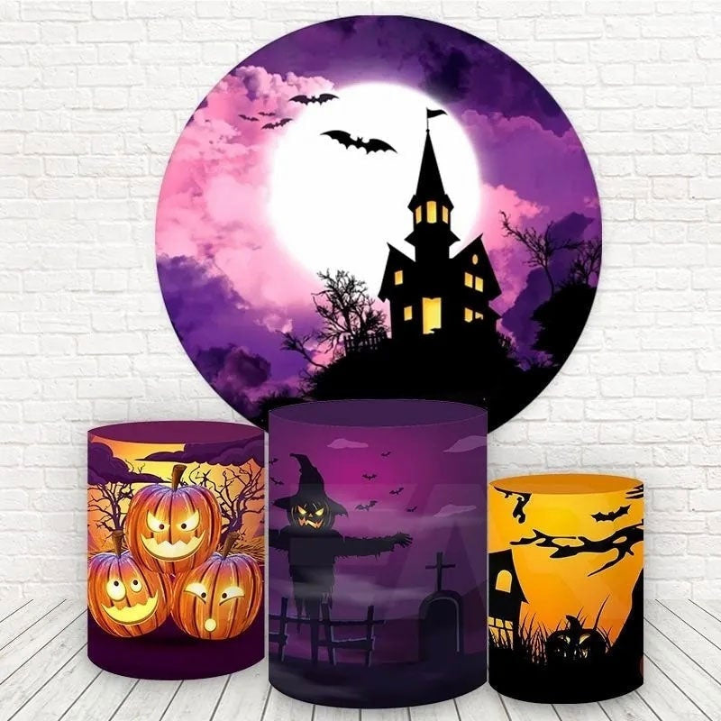 Lofaris Pumpking And Horror Night Round Halloween Backdrop Kit