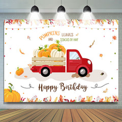 Lofaris Pumpkins and Leaves Autumn Happy Birthday Backdrop