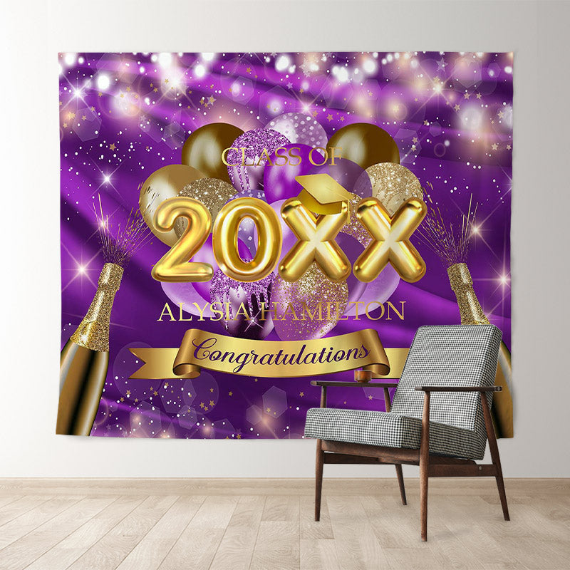 Lofaris Purple And Gold Ballons Bokeh Glitter 2022 Grad Backdrop