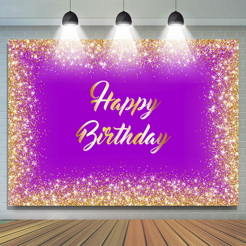 Lofaris Purple And Gold Glitter Theme Happy Birthday Backdrop