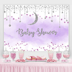 Lofaris Purple And Silver Glitter Moon Baby Shower Backdrop