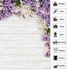 Lofaris Purple And White Cute Flowers Wooden Spring Backdrop