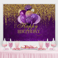 Lofaris Purple Balloons Gold Glitter Happy Birthday Backdrop