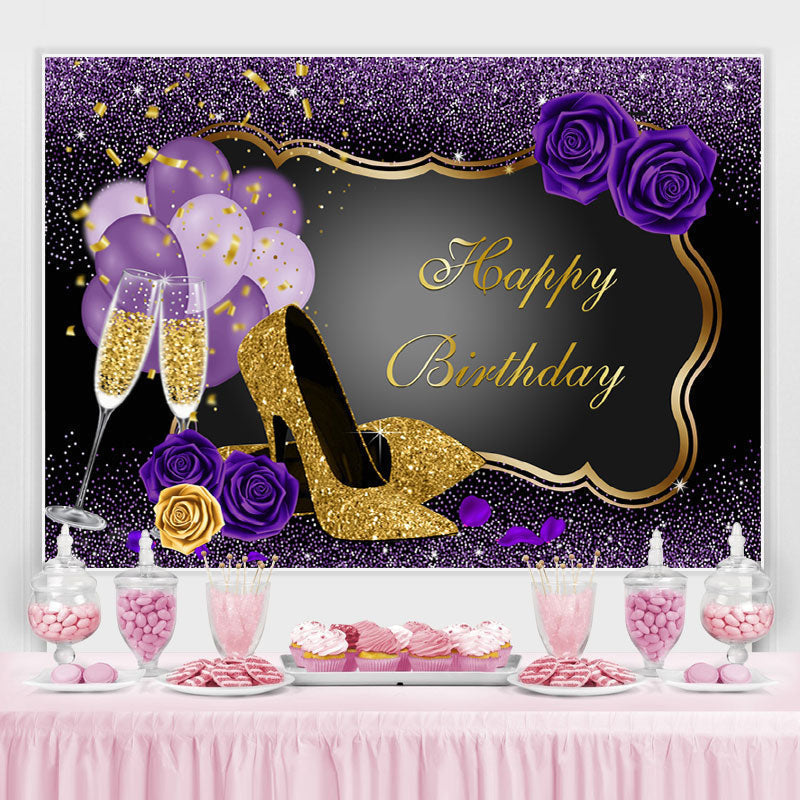 Purple Balloons Rose Happy Birthday Backdrop For Girl – Lofaris