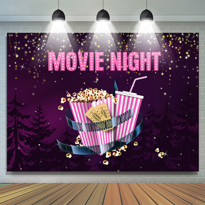 Lofaris Purple Black Sky With Star Movie Night Popcorn Backdrop