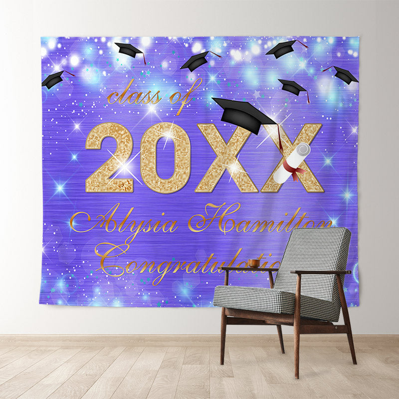 Lofaris Purple Bokeh Glitter Gold Class Of 2022 Grad Backdrop