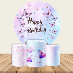 Lofaris Purple Butterfly Stars Birthday Round Backdrop Kit