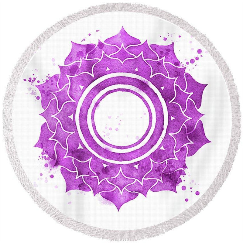 Lofaris Purple Chakrasv Round Mandala Pattern Beach Towel