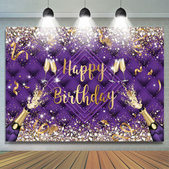 Lofaris Purple Champagne Bottle Ribbion Happy Birthday Backdrop