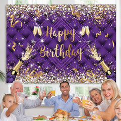 Lofaris Purple Champagne Bottle Ribbion Happy Birthday Backdrop