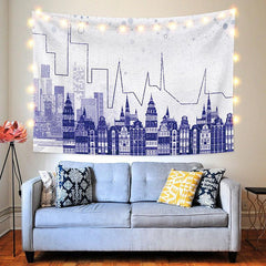 Lofaris Purple City Sketch Novelty Landscape Wall Tapestry