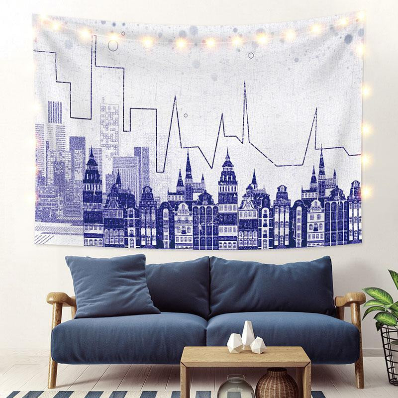 Lofaris Purple City Sketch Novelty Landscape Wall Tapestry