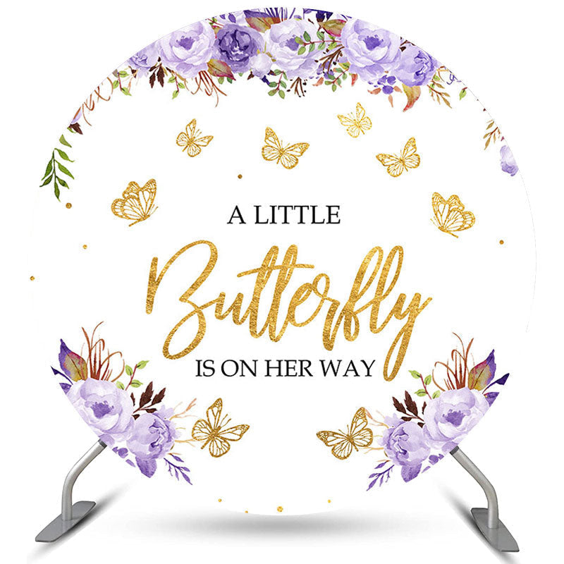 Lofaris Purple Floral And Gold Butterfly Baby Shower Backdrop