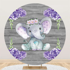 Lofaris Purple Floral Elephant Dark Grey Wood Birthday Backdorp