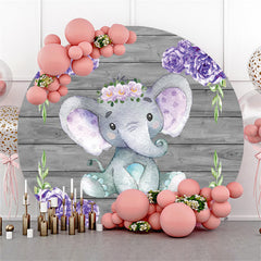 Lofaris Purple Floral Elephant Dark Grey Wood Birthday Backdorp