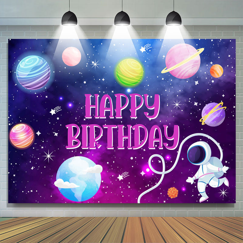 Purple Galaxy Cute Planet Pink Happy Birthday Backdrop – Lofaris