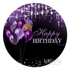 Lofaris Purple Glitter Balloons Black Round Birthday Backdrop