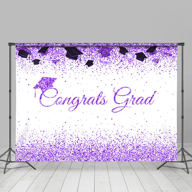 Lofaris Purple Glitter Congrats Theme Graduation Backdrop