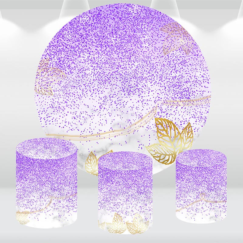 Lofaris Purple Glitter Golden Leaves Birthday Round Backdrop Kit