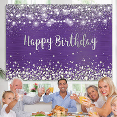 Lofaris Purple Glitter Light Diamonds Happy Birthday Backdrop for Women