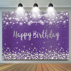 Lofaris Purple Glitter Light Diamonds Happy Birthday Backdrop for Women