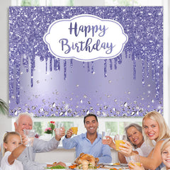 Lofaris Purple Glitter Simple Themed Happy Birthday Backdrop