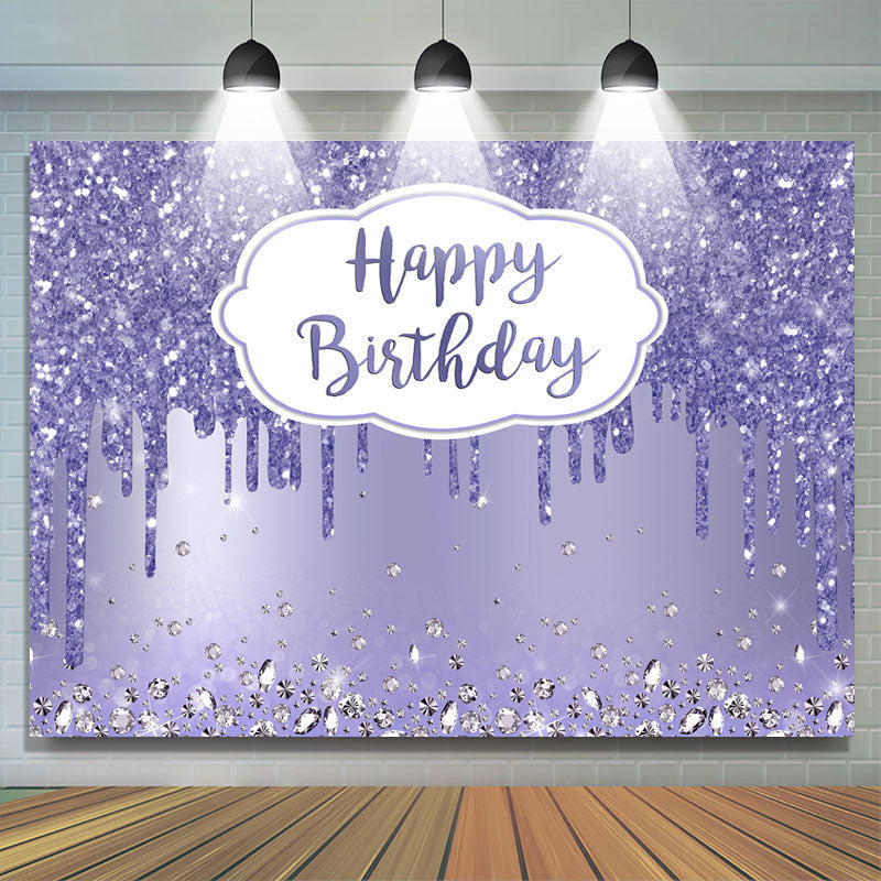 Lofaris Purple Glitter Simple Themed Happy Birthday Backdrop