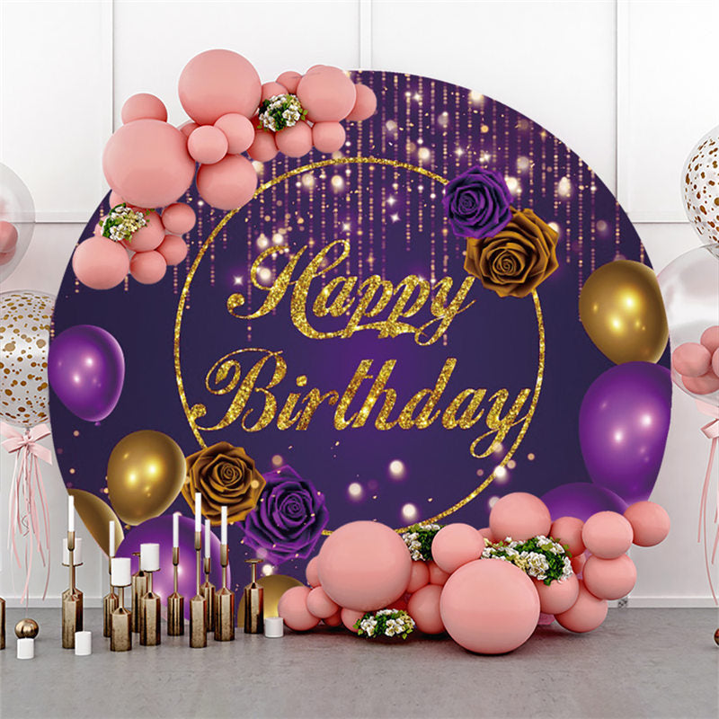 Lofaris Purple Golden Balloon Rose Birthday Circle Backdrop