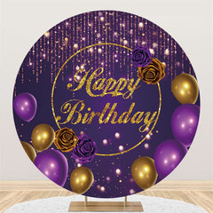 Lofaris Purple Golden Balloon Rose Birthday Circle Backdrop