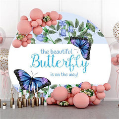 Lofaris Purple-Green Plant Butterfly Round Baby Shower Backdrop