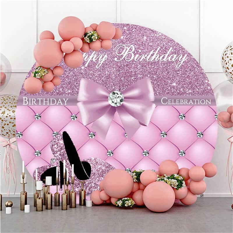 Lofaris Purple Heels And Diamonds Round Birthday Party Backdrop