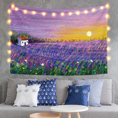 Lofaris Purple Lavender Land Sun Painting Style Wall Tapestry