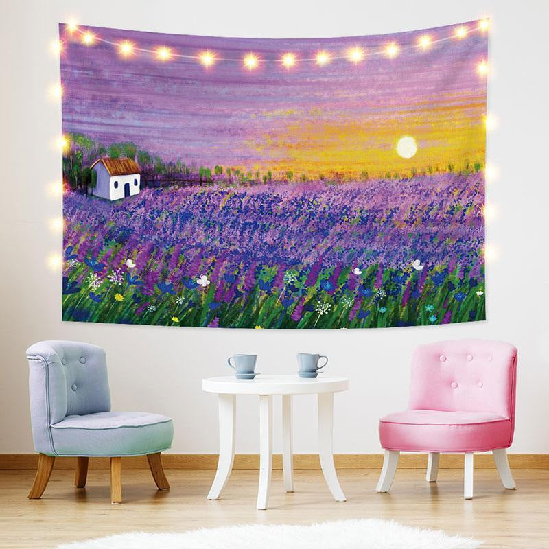 Lofaris Purple Lavender Land Sun Painting Style Wall Tapestry