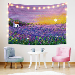 Lofaris Purple Lavender Land Sun Painting Style Wall Tapestry